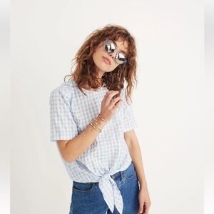 NWOT Madewell Button Back Tie Tee in Gingham Check